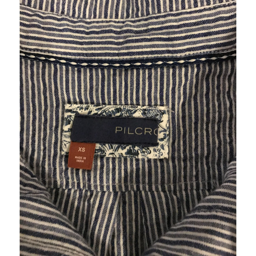 Anthropologie Pilcro XS Blue Stripe Embroidered Beaded Button Down Shirt - Picture 8 of 10